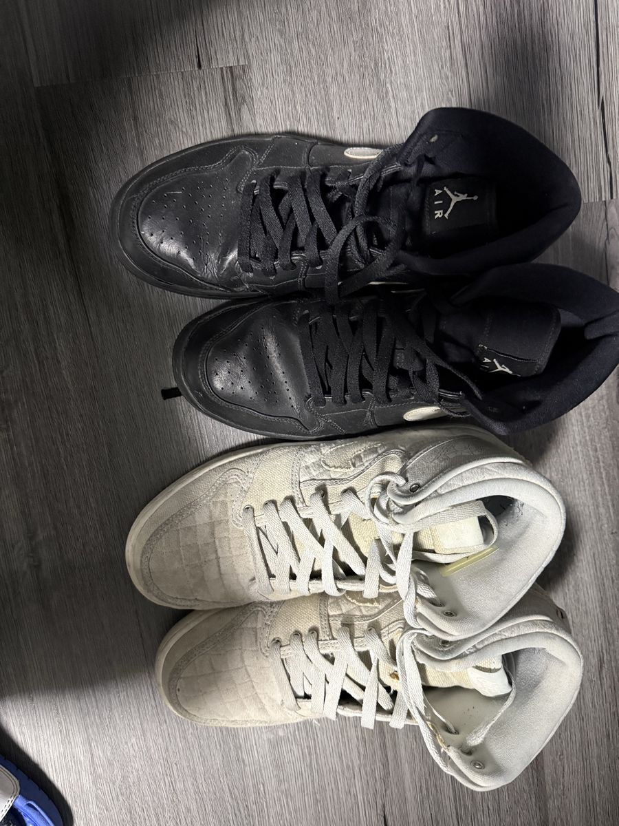 Nike Air Jordan 1 Mid Two-Pair Bundle: Black Leather (8.5M) & Cream Suede (8.5M)