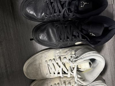 Nike Air Jordan 1 Mid Two-Pair Bundle: Black Leather (8.5M) & Cream Suede (8.5M)