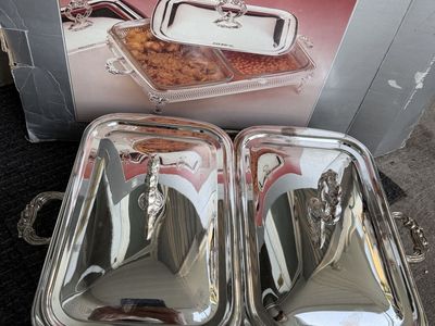 Lion Silver Plated Double Food Baker Chafing Dish 2 x 1.5 Qt with Original Box