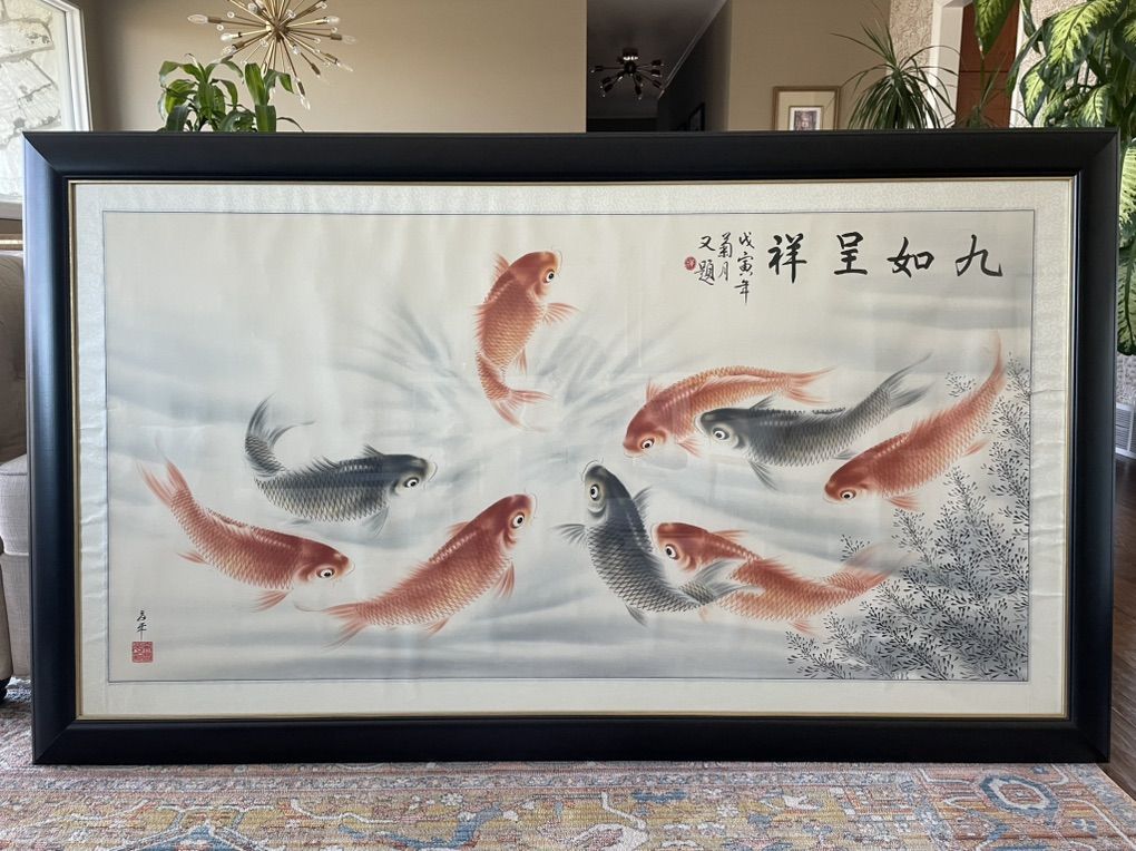 Koi Fish Watercolor Painting 60x36