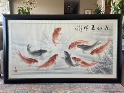 Koi Fish Watercolor Painting 60x36