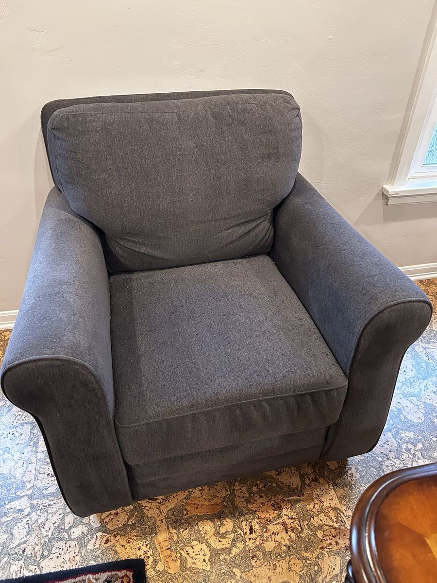 Comfortable Dark Gray Fabric Armchair with Rolled Arms
