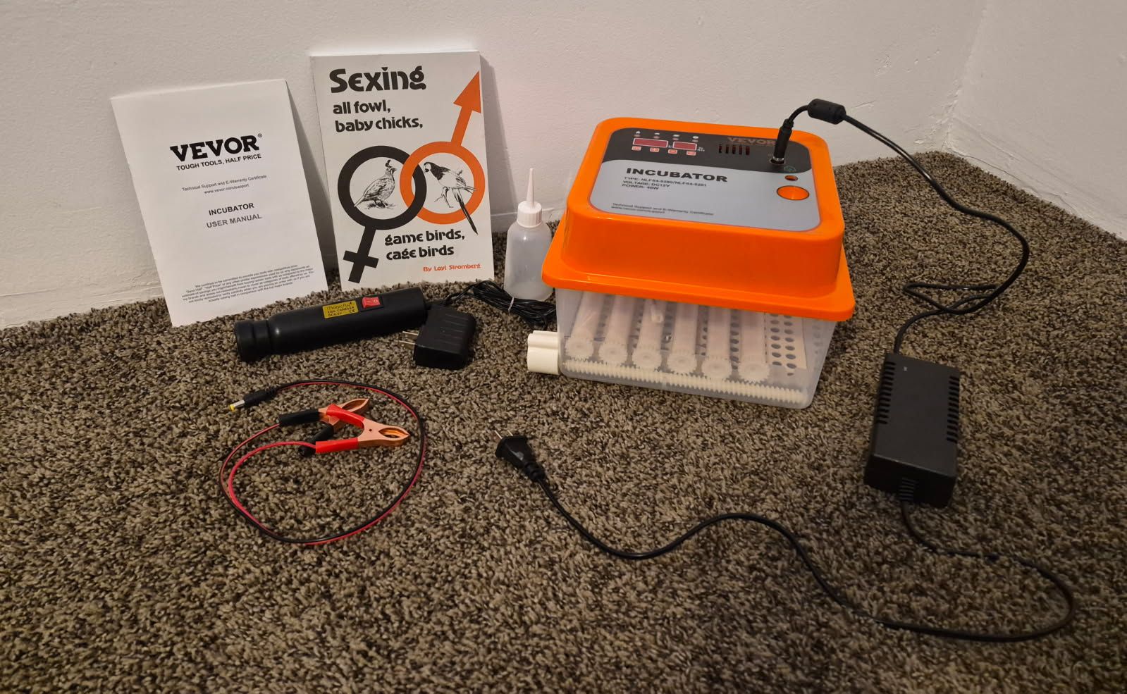 Incubator set & egg candler for chickens