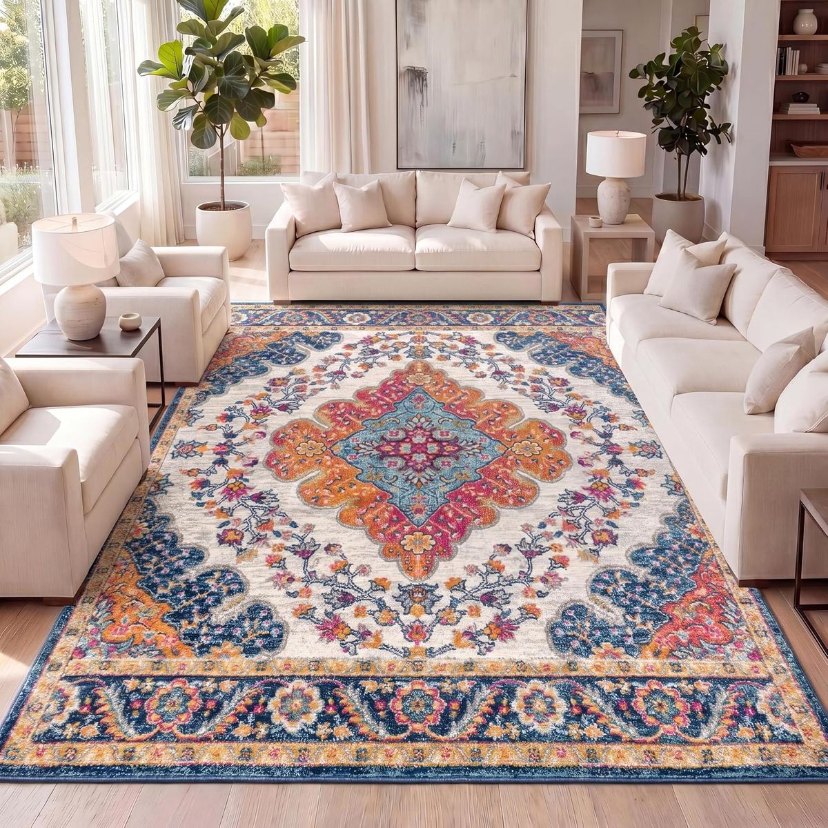 6x9 Boho Vintage Blue/Multi Indoor Area Rug **See Description**