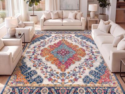 6x9 Boho Vintage Blue/Multi Indoor Area Rug **See Description**