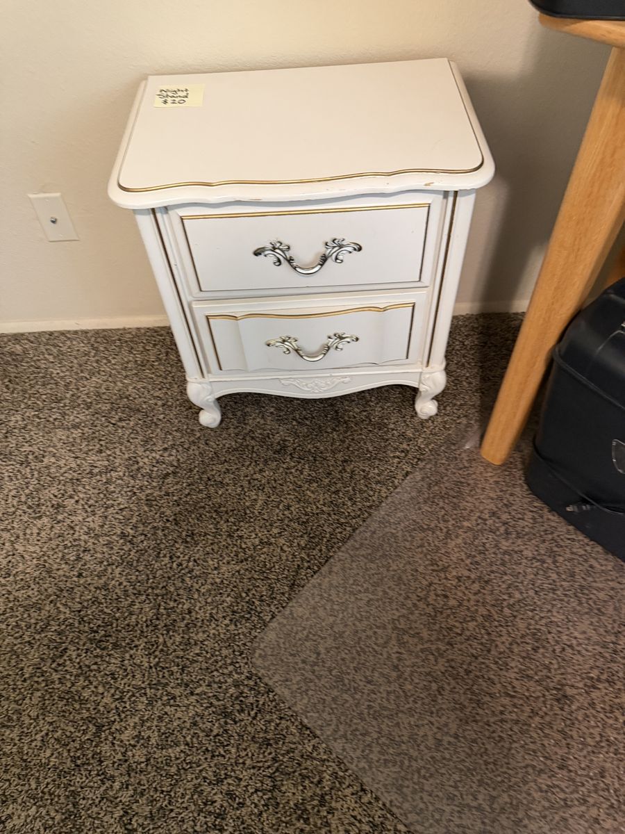 Lee Brand Vintage White 2-Drawer Nightstand with Gold Trim - Elegant Bedside Table