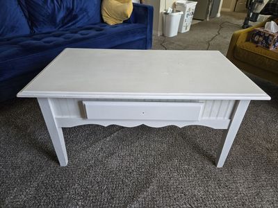 White Wood Coffee Table with Drawer