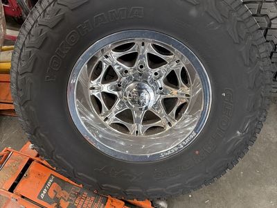 Jesse James West Coast Choppers 18x10 Chrome Wheels with Yokohama Geolandar X-AT Tires 8x6.5 Lug Pattern 37X 13.50 set of 4