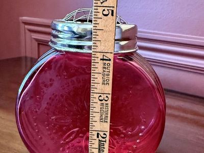 Pink Pressed Glass Rose Bowl Wire Frog Glass Flower Vase Hobnail - Vintage Like New - C PIX