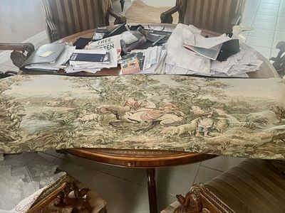 Vintage French Country Tapestry Wall Hanging Pastoral Scene Fringed Fabric Art with high end velveteen on the back