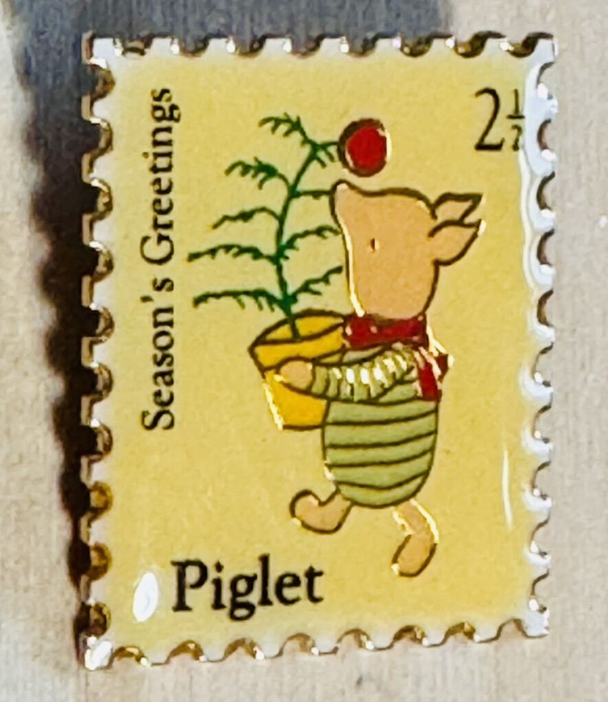 Piglet - Season's Greetings Lapel Pin VTG Postage