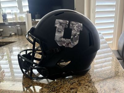 Utah Utes Custom Riddell Matte Black Football Helmet with White Stripes