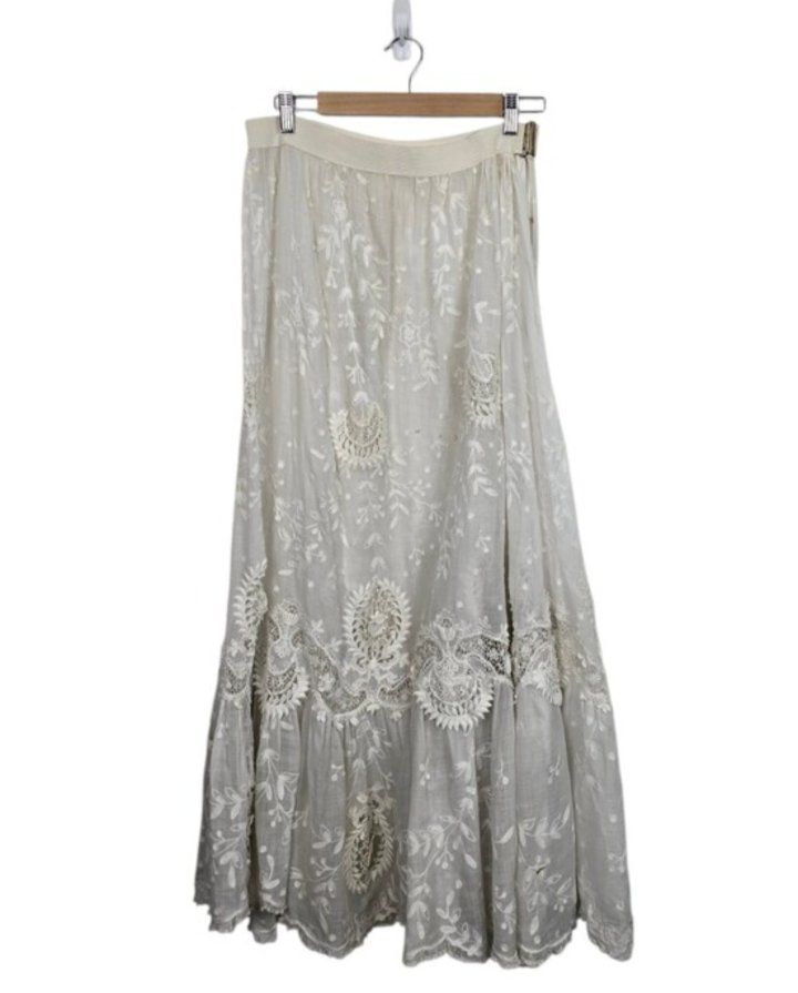 Antique Edwardian Whitework Embroidered Sheer Tiered Maxi Skirt c.1905–1915