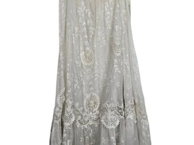 Antique Edwardian Whitework Embroidered Sheer Tiered Maxi Skirt c.1905–1915