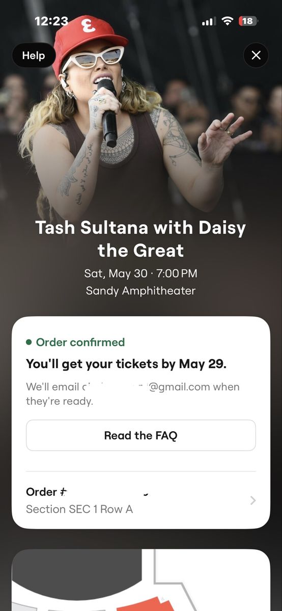 TASH SULTANA FRONT ROW CONCERT TICKETS