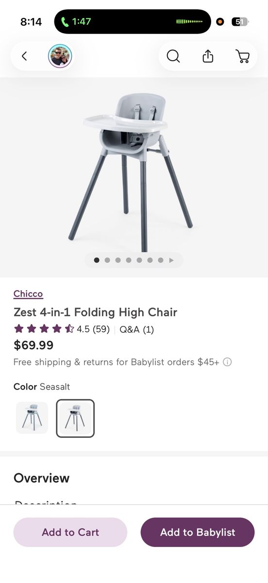 chicco Zest 4-in-1 Folding High Chair