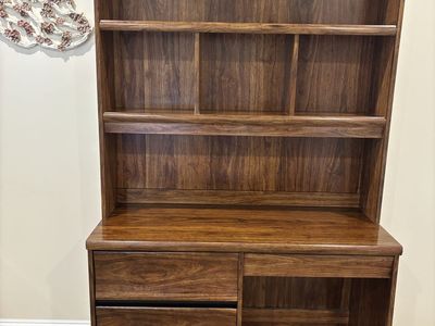 Secretary Desk with Hutch and Drawers - Brown Finish