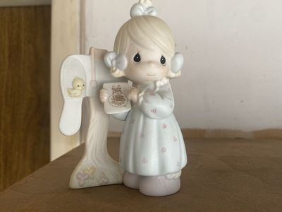 Precious Moments Figurine Girl by Mailbox Ceramic Collectible