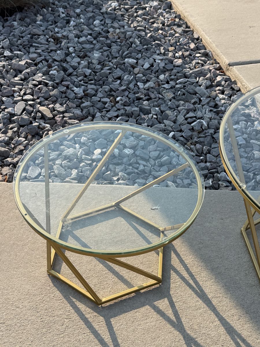 Geometric Gold & Glass Round End Tables - Set of 2