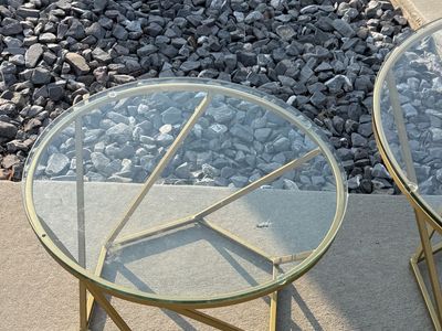 Geometric Gold & Glass Round End Tables - Set of 2