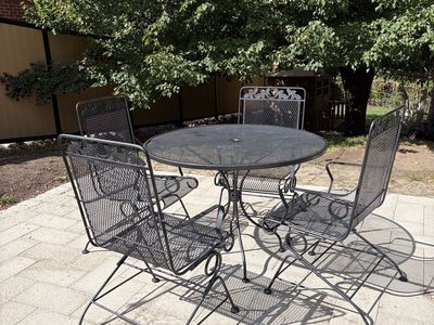 Black Metal Mesh Patio Dining Set with Table and Four Chairs