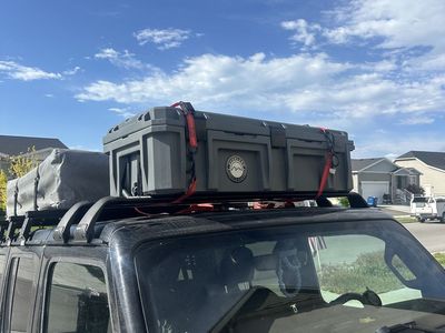 OVS 117qt weather sealed box with jeep JL rhino rack bras