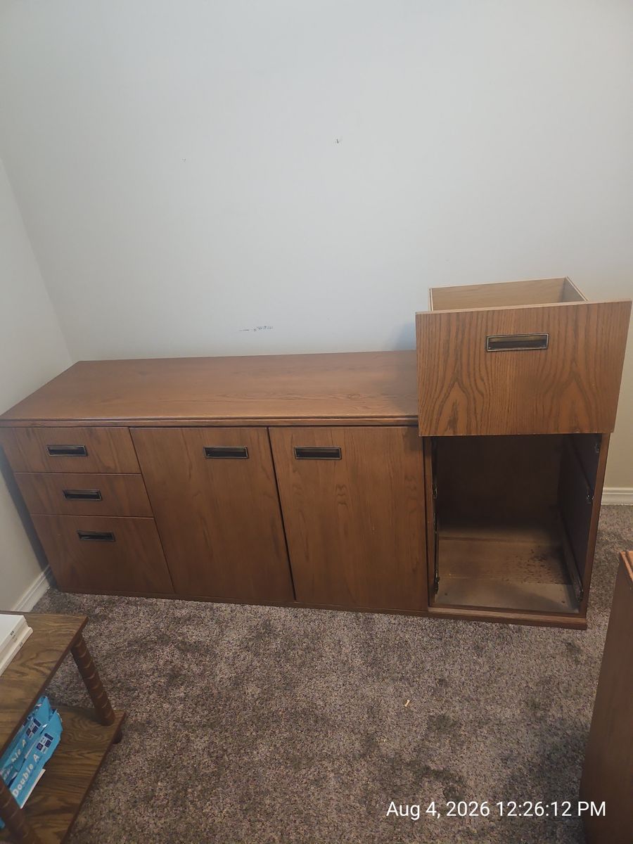 Vintage Wood Grain Credenza Desk Storage Cabinet with Drawers
