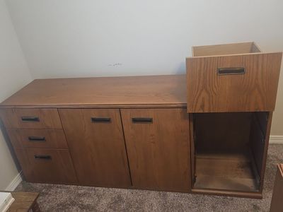 Vintage Wood Grain Credenza Desk Storage Cabinet with Drawers