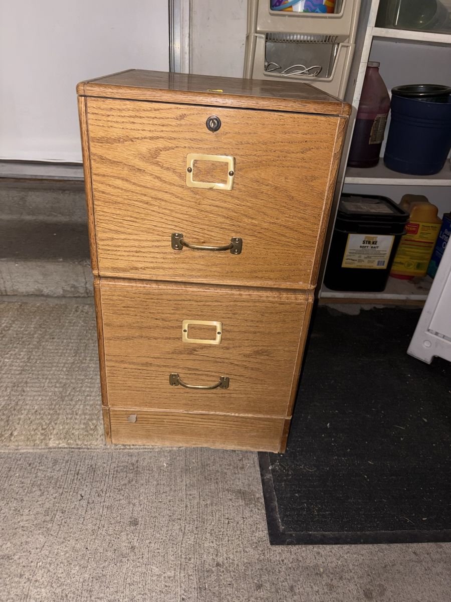 Oak 2-Drawer Filing Cabinet with Brass Hardware