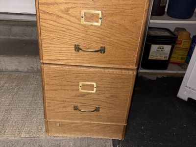 Oak 2-Drawer Filing Cabinet with Brass Hardware