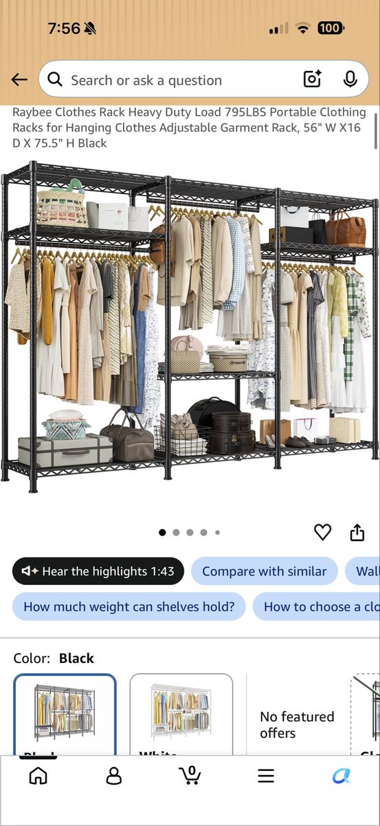 (2) Raybee Heavy Duty Clothes Rack, Black Wire Garment Organizer, 56" W x 16" D x 75.5" H