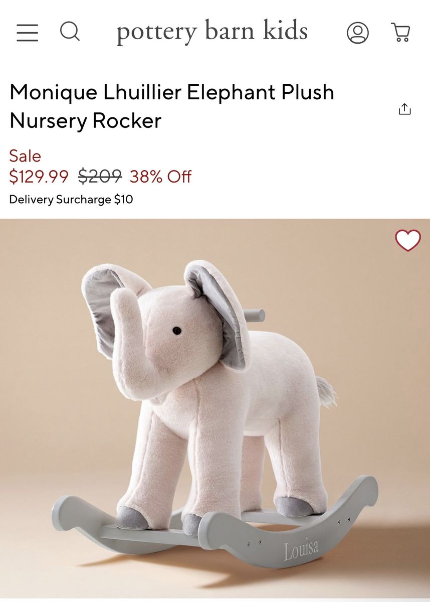 Pottery Barn Kids Monique Lhuillier Elephant Plush Nursery Rocker