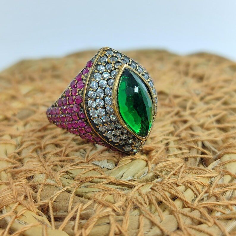 Vintage Emerald and Marcasite Ring Size 7