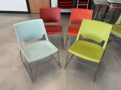 Modern Stacking Chairs - Light Blue & Green - Chrome Legs - Commercial Grade!