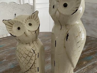 Porcelain White Owl Set Farmhouse Decor