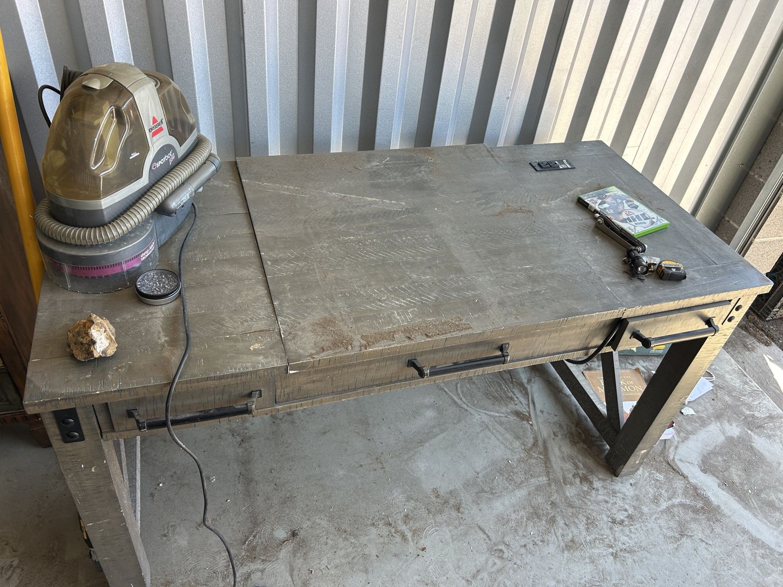Rustic Industrial Style Drafting Desk with Adjustable Top and Storage