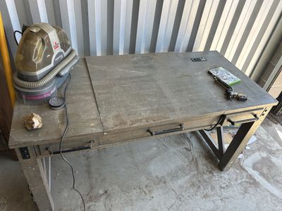 Rustic Industrial Style Drafting Desk with Adjustable Top and Storage
