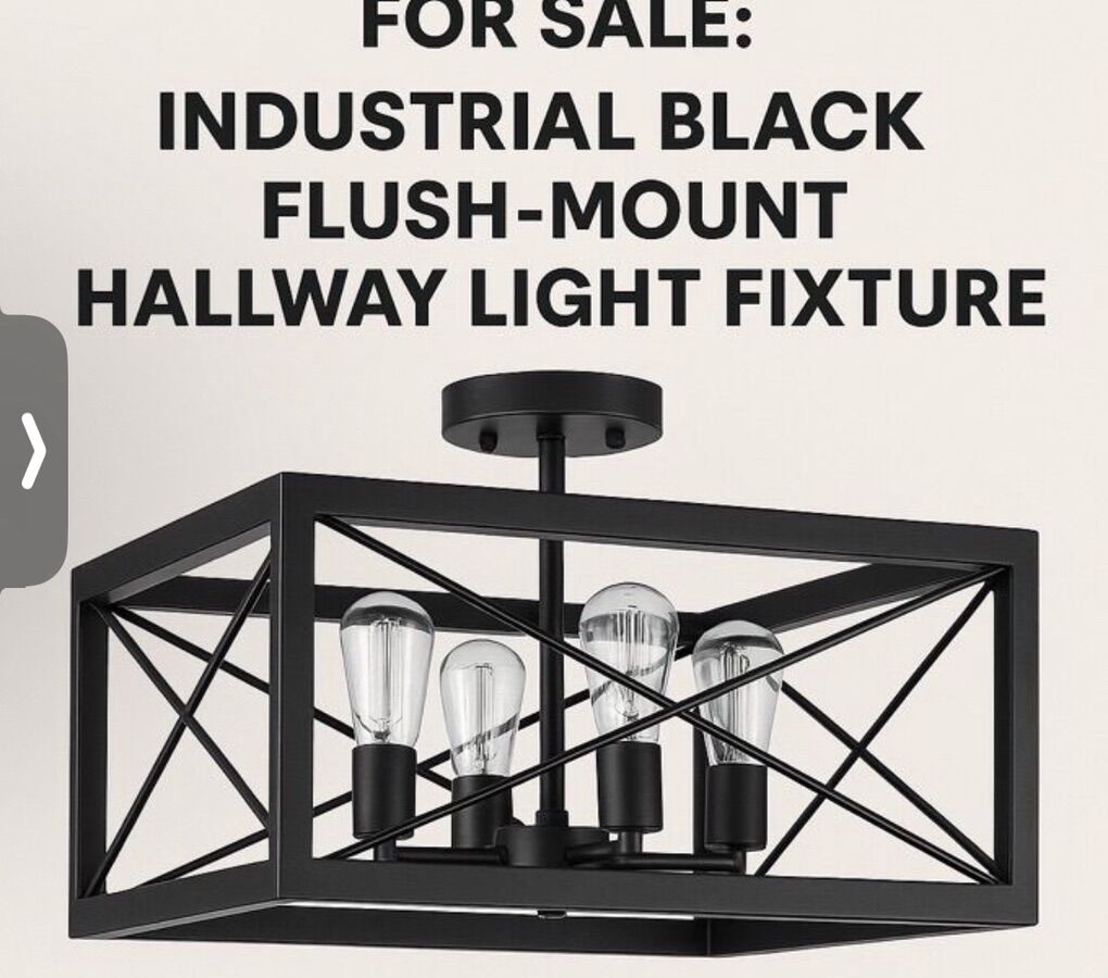 Industrial Black Flush-Mount Hallway Light