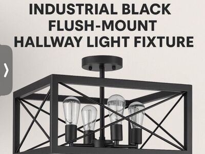 Industrial Black Flush-Mount Hallway Light
