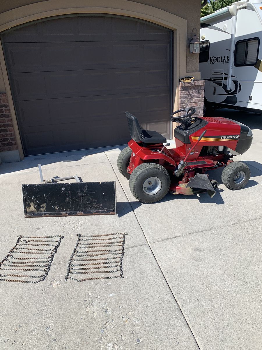 42" 14HP Murry Riding Lawn Mower with plow and chains