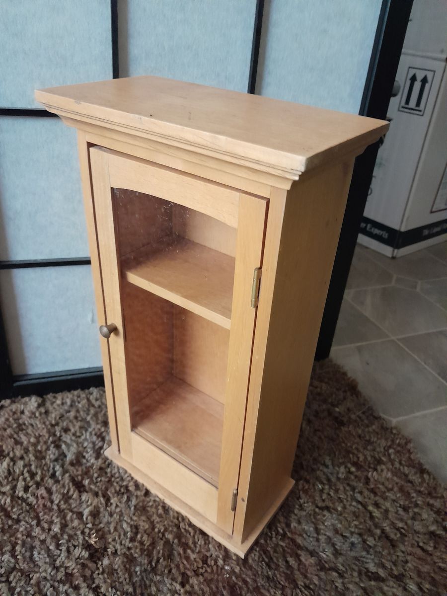 Small Wood Cabinet with Glass Door - Single Shelf, Light Wood Finish