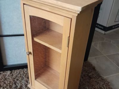 Small Wood Cabinet with Glass Door - Single Shelf, Light Wood Finish