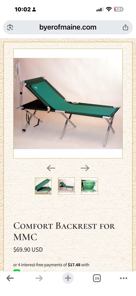 Brand new Adjustable Backrest for Military Cots