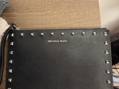 Michael Kors Black Studded Saffiano Leather Wristlet Clutch