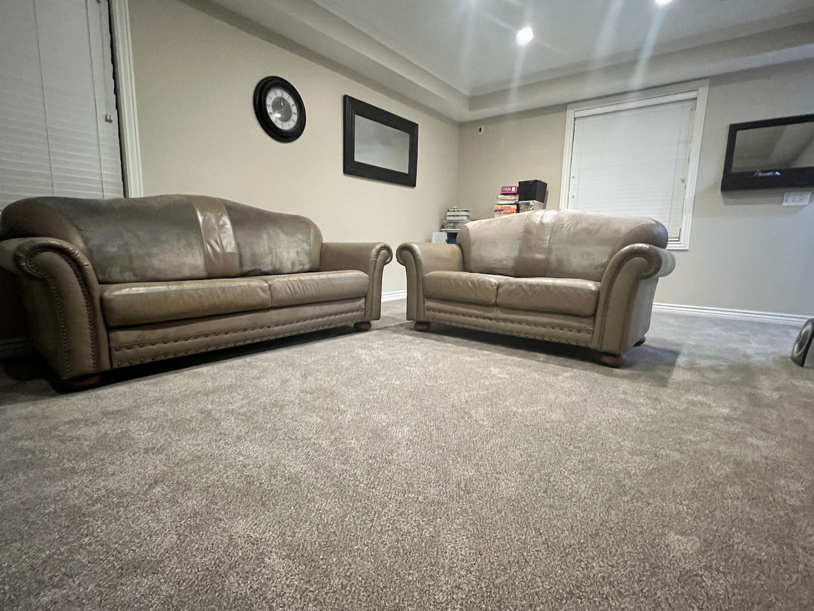 Matching Leather & Suede Sofa + Loveseat Set – Good Condition