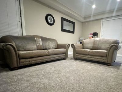 Matching Leather & Suede Sofa + Loveseat Set – Good Condition