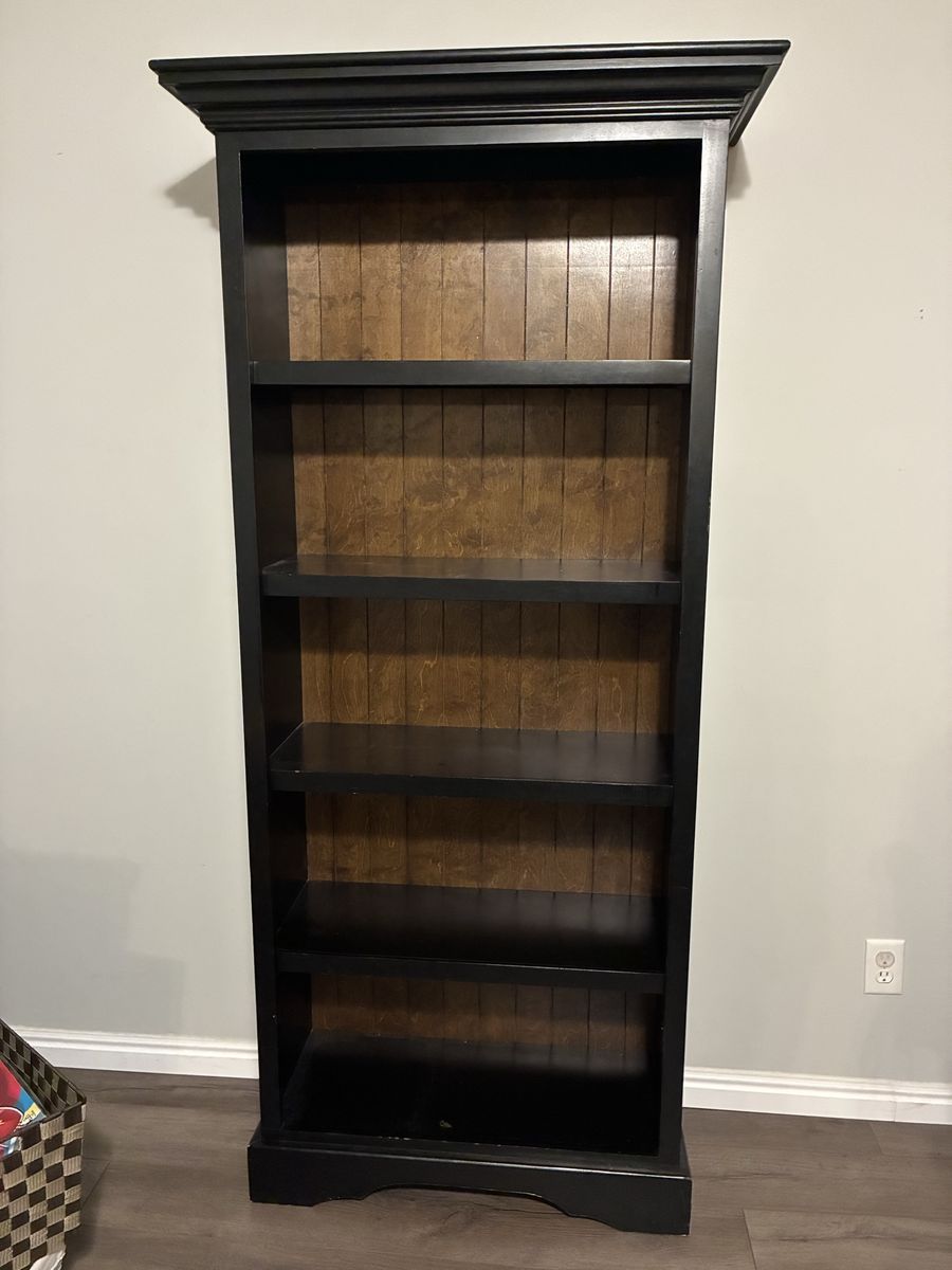 Black Wooden Bookcases - Two Matching Units, Tall & Short, 75.5" & 62" Tall