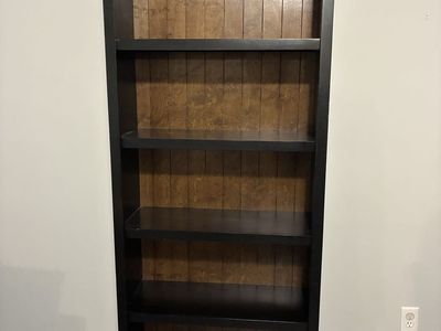 Black Wooden Bookcases - Two Matching Units, Tall & Short, 75.5" & 62" Tall