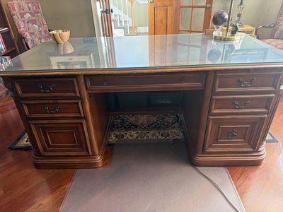 Traditional Executive Desk with Glass Top