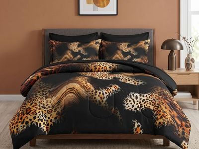 Pamnest Comforter Set Full Size, Colorful Retro Leopard 7 Pcs Bedding for Kids and Adults, Wildlife Camouflage Cheetah Bed Sheet